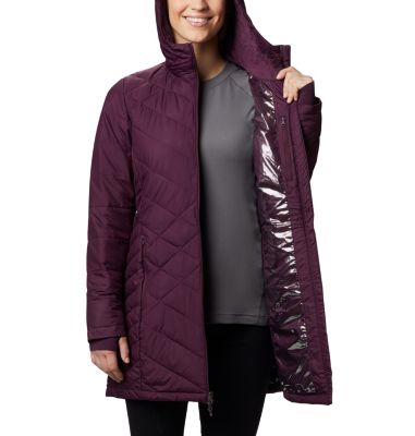 columbia women's heavenly long hooded jacket dark plum