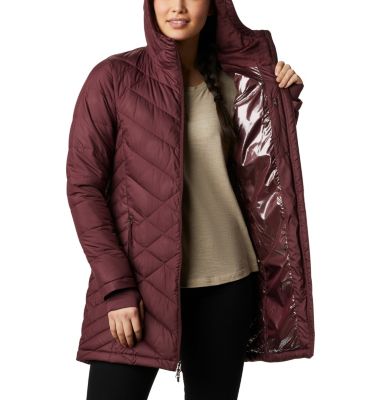 columbia women's plus heavenly long hooded down jacket