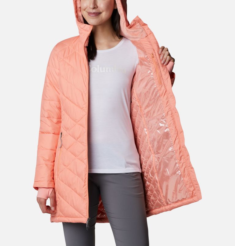 Women's Heavenly Long Hooded Jacket, Color: Coral Reef