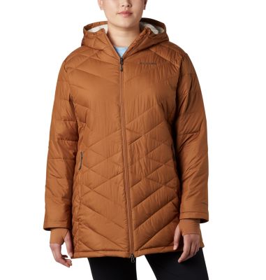 columbia women's plus heavenly long hooded down jacket