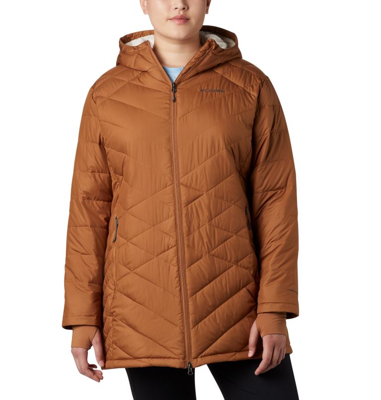 Thumbnail: Women's Heavenly Long Hooded Jacket - Plus Size, Color: Camel Brown, image 1