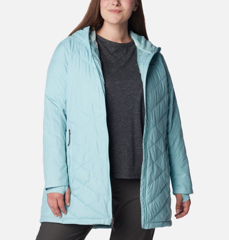 Thumbnail: Women's Heavenly Long Hooded Jacket - Plus Size, Color: Aqua Haze, image 8