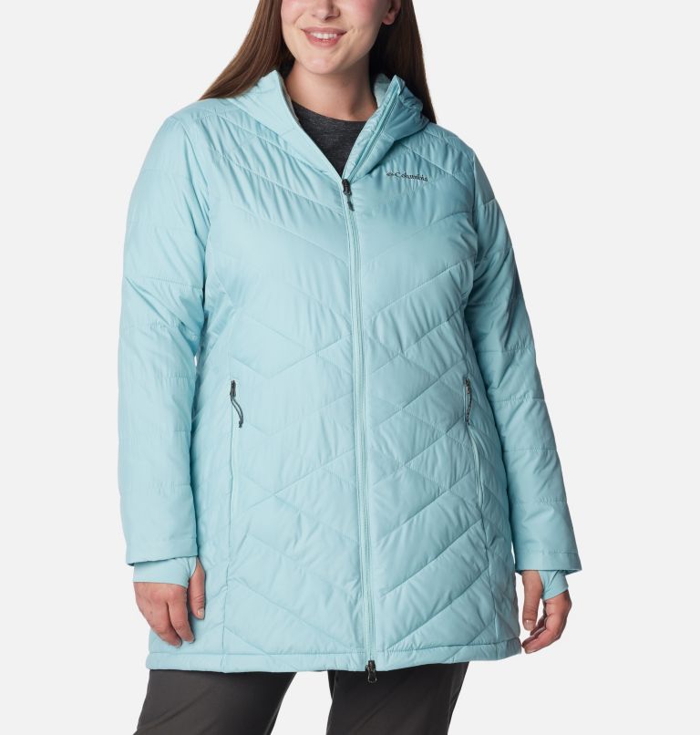 Thumbnail: Women's Heavenly Long Hooded Jacket - Plus Size, Color: Aqua Haze, image 1