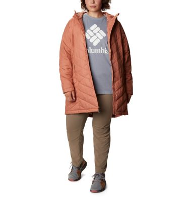 columbia women's plus heavenly long hooded down jacket