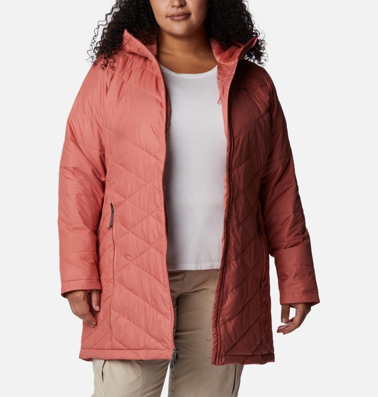 Thumbnail: Women's Heavenly Long Hooded Jacket - Plus Size, Color: Dark Coral, image 6