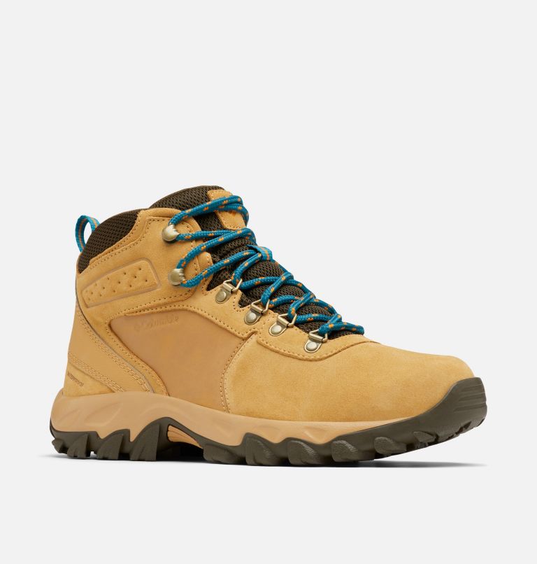 Men's Newton Ridge Plus II Suede Waterproof Hiking Boot - Wide, Color: Curry, Aegean Blue, image 2