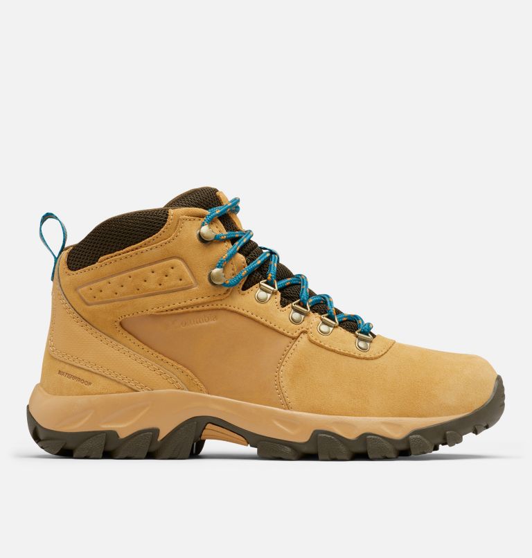 Men’s Newton Ridge Plus II Suede Waterproof Hiking Boot - Wide, Color: Curry, Aegean Blue