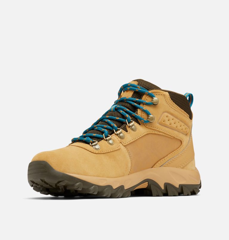 Men's Newton Ridge Plus II Suede Waterproof Hiking Boot - Wide, Color: Curry, Aegean Blue, image 6