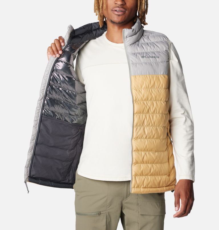 Men's Powder Lite Vest , Color: Light Camel, Flint Grey, image 5