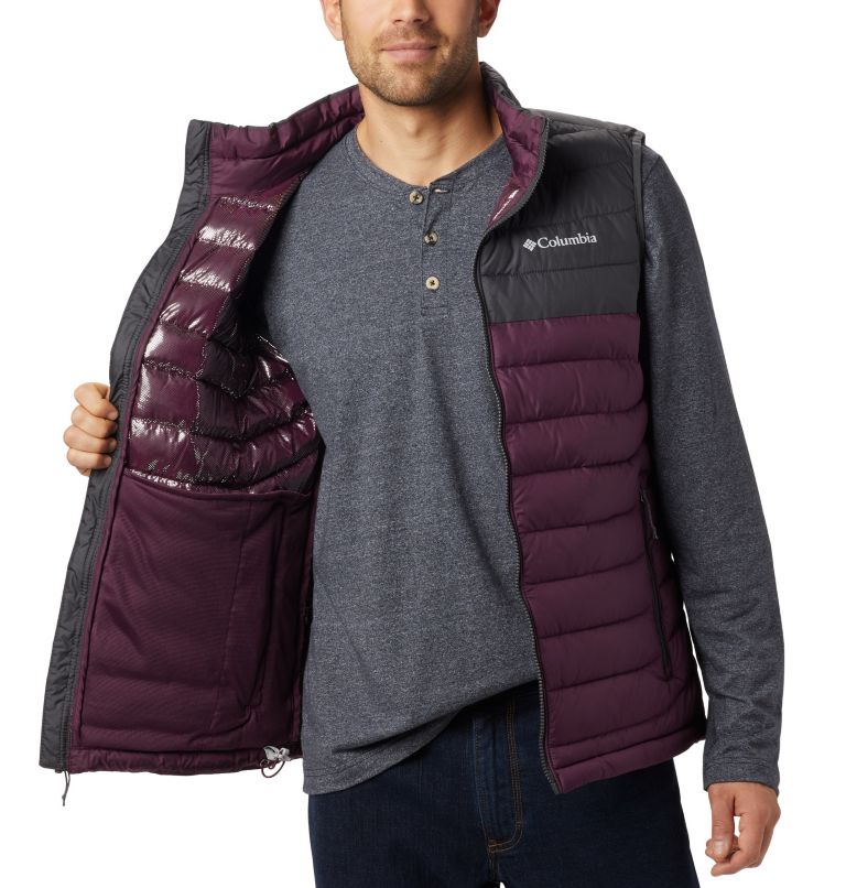 Men's Powder Lite Insulated Vest, Color: Black Cherry, Shark, image 3