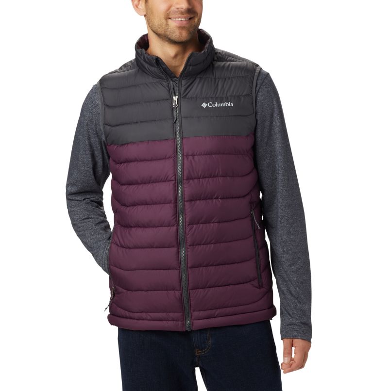 Men's Powder Lite Insulated Vest, Color: Black Cherry, Shark, image 1