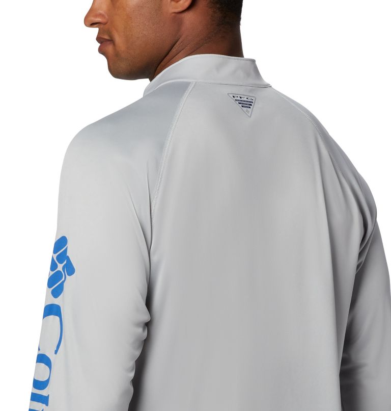 Men’s PFG Terminal Tackle 1/4 Zip Pullover, Color: Cool Grey, Vivid Blue Logo, image 4