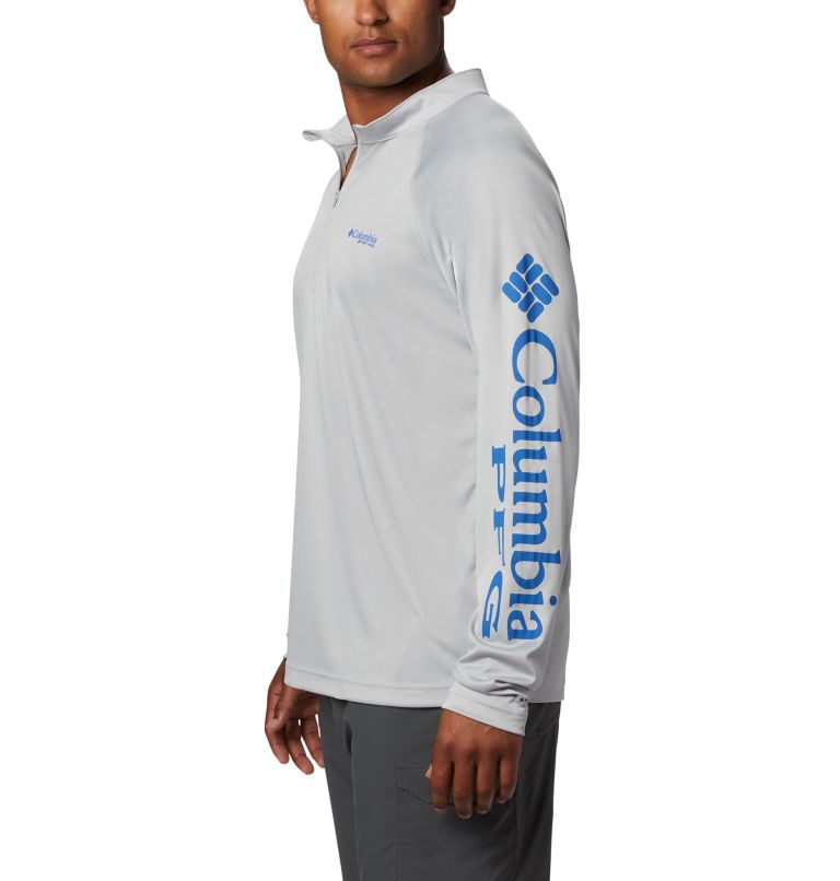 Men’s PFG Terminal Tackle 1/4 Zip Pullover, Color: Cool Grey, Vivid Blue Logo, image 5