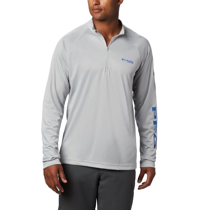 Thumbnail: Men’s PFG Terminal Tackle 1/4 Zip Pullover, Color: Cool Grey, Vivid Blue Logo, image 1