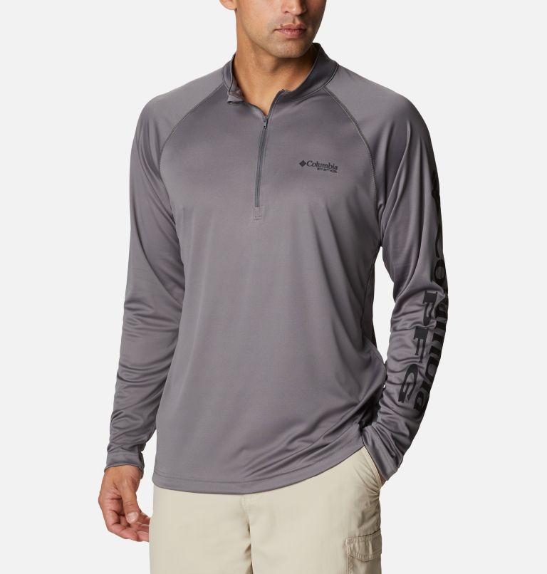 Men’s PFG Terminal Tackle 1/4 Zip Pullover, Color: City Grey, Black Logo, image 1