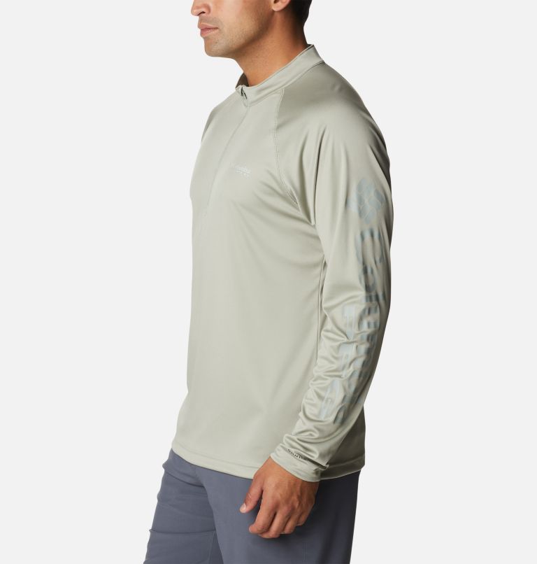 Thumbnail: Men’s PFG Terminal Tackle 1/4 Zip Pullover, Color: Safari, Cool Green Logo, image 3