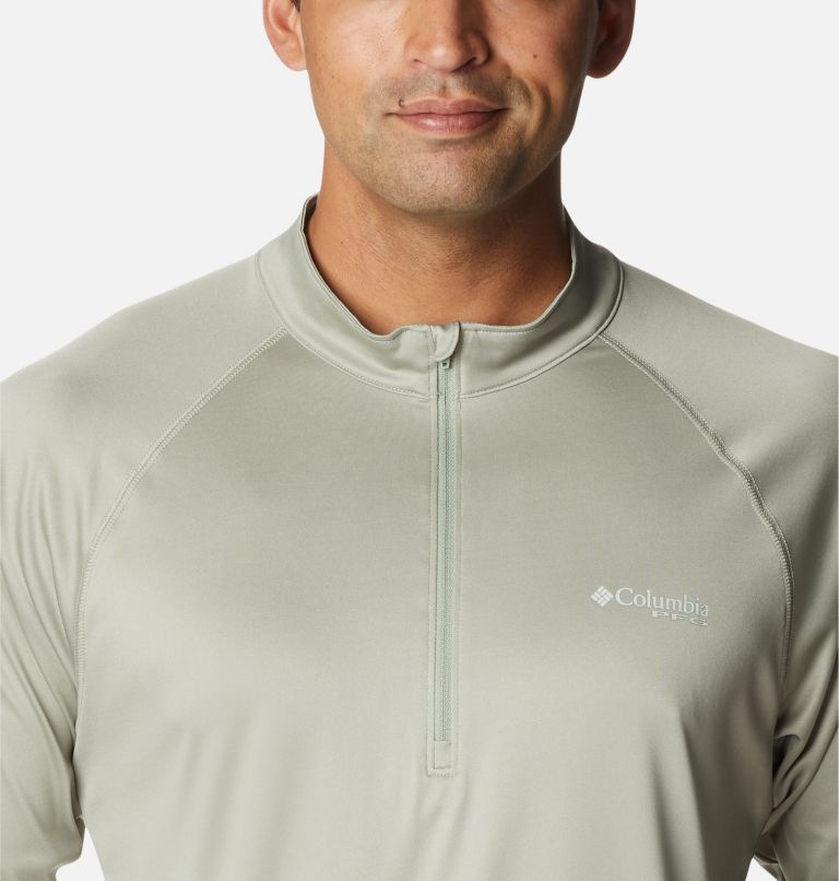 Thumbnail: Men’s PFG Terminal Tackle 1/4 Zip Pullover, Color: Safari, Cool Green Logo, image 4