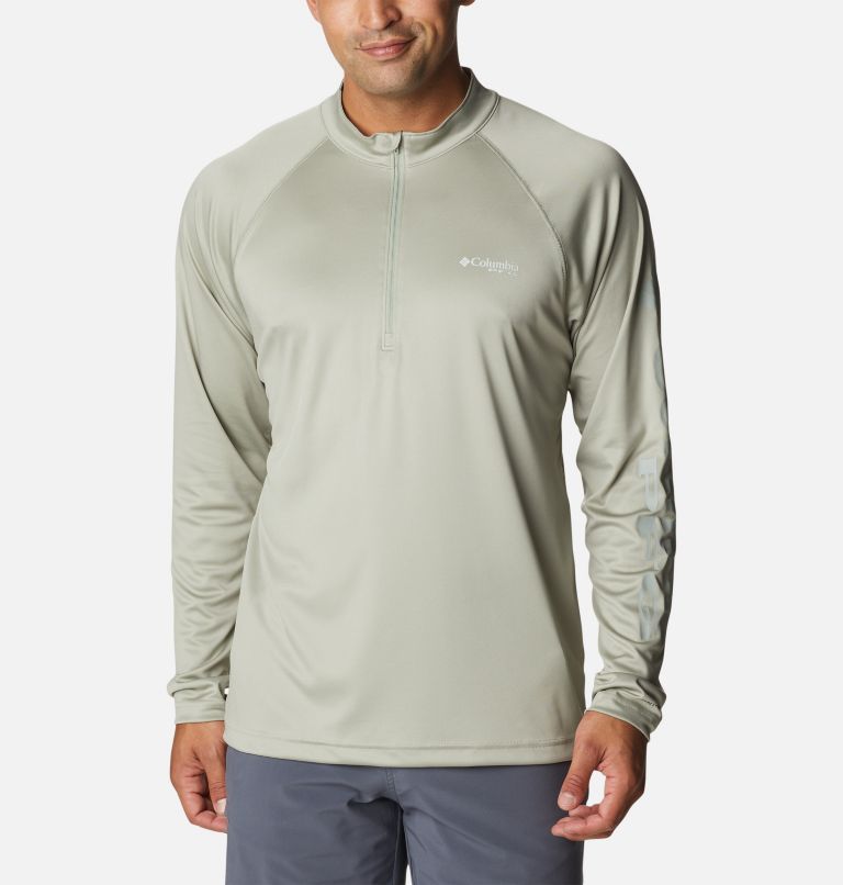 Thumbnail: Men’s PFG Terminal Tackle 1/4 Zip Pullover, Color: Safari, Cool Green Logo, image 1