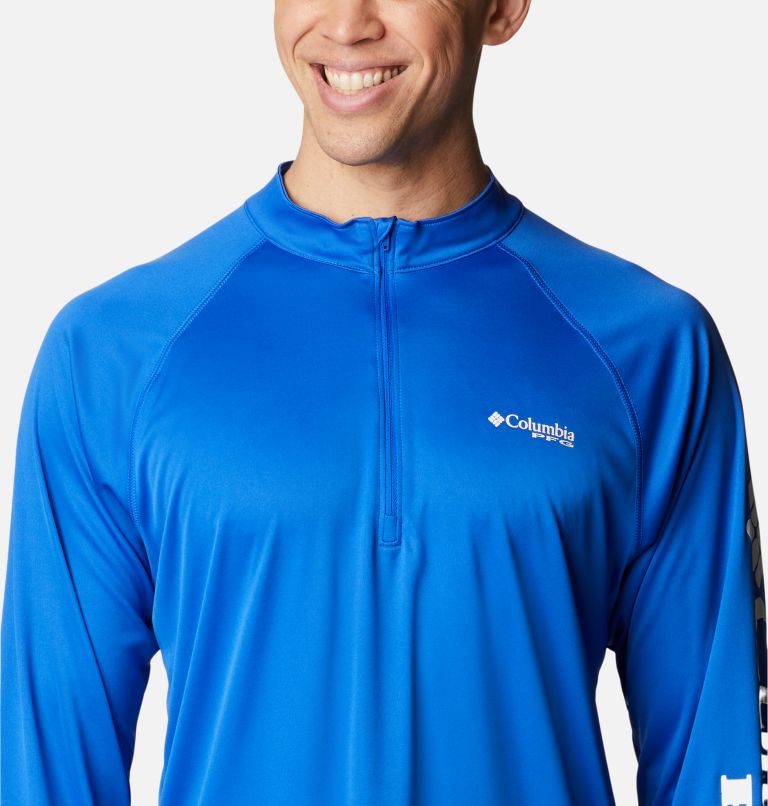 Thumbnail: Men’s PFG Terminal Tackle 1/4 Zip Pullover, Color: Blue Macaw, White Logo, image 4