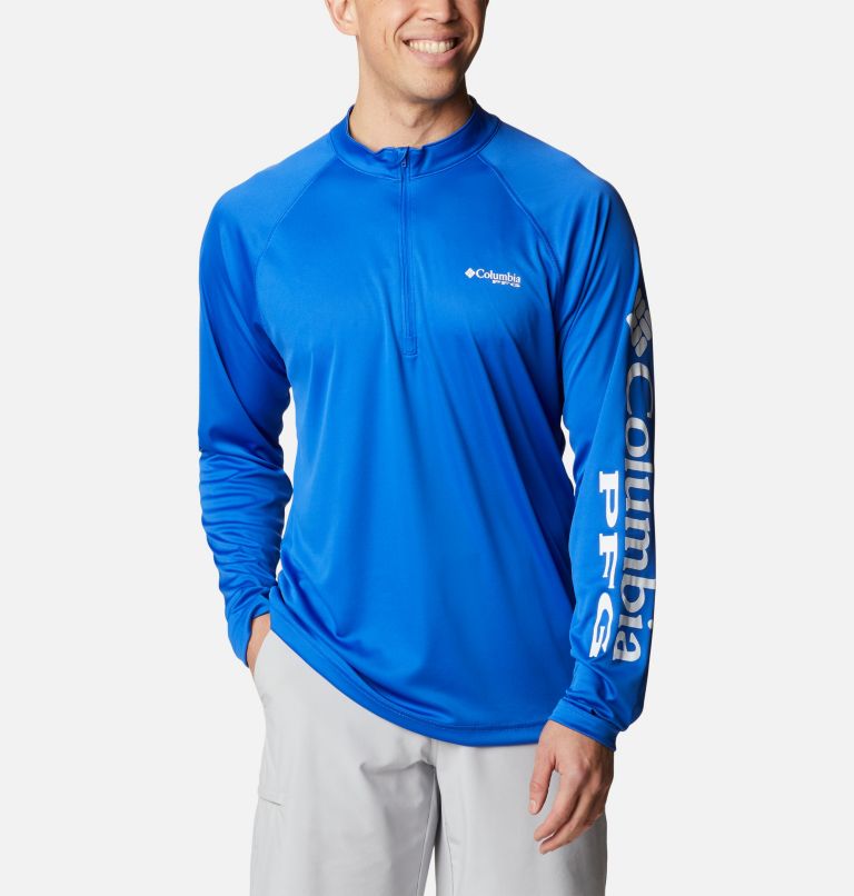 Thumbnail: Men’s PFG Terminal Tackle 1/4 Zip Pullover, Color: Blue Macaw, White Logo, image 1