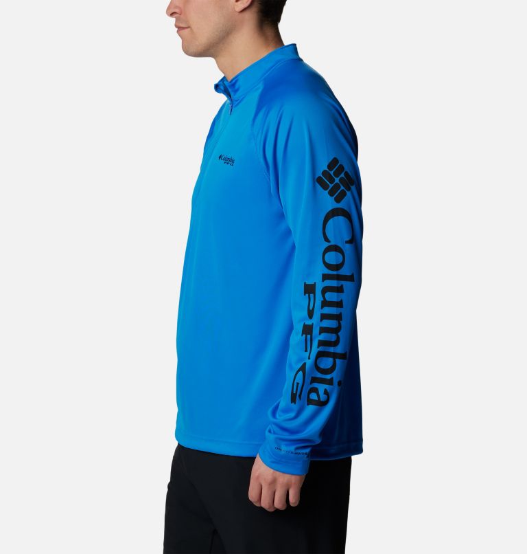Men’s PFG Terminal Tackle 1/4 Zip Pullover, Color: Hyper Blue, Black Logo, image 3