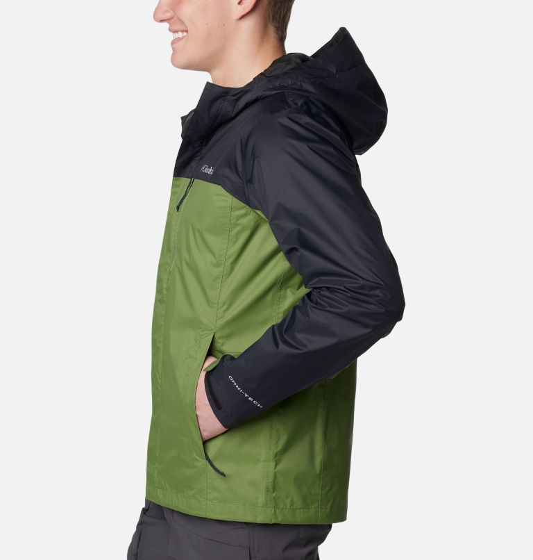 Chaqueta con capucha verde en tejido impermeable Pouring Adventure