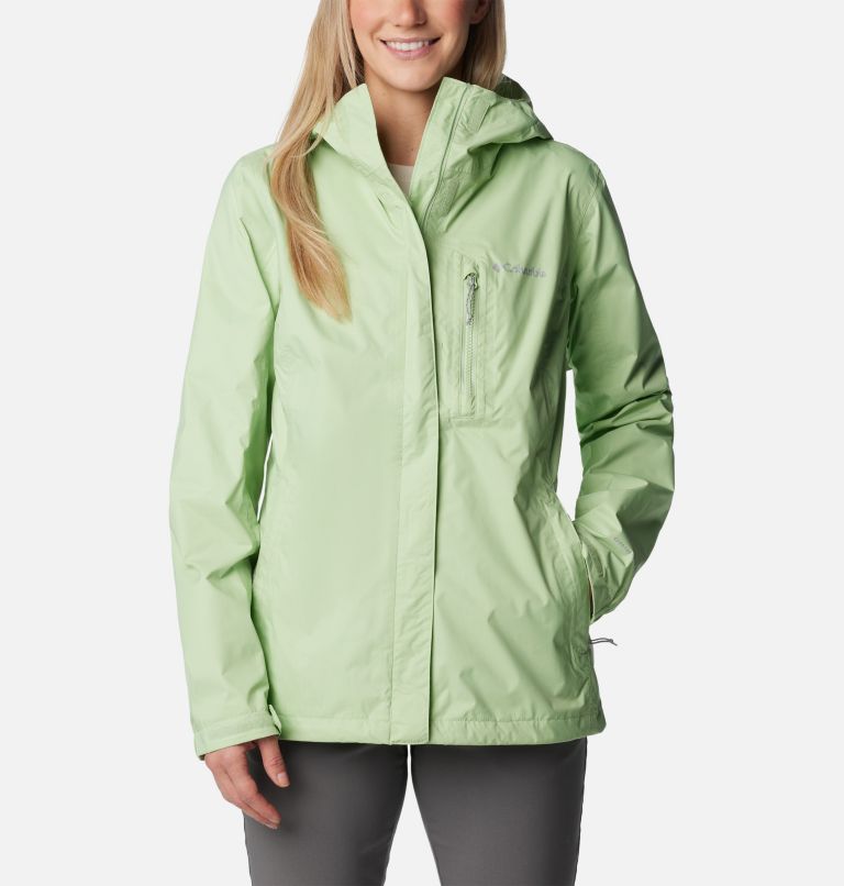 Chaqueta con capucha verde en tejido impermeable Pouring Adventure