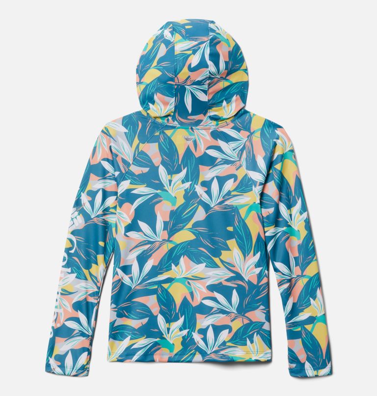 Girls' PFG Super Tidal Hoodie, Color: Electric Turquoise Hidden Paradise, image 2