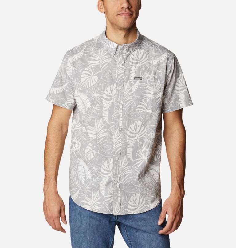 Men's Rapid Rivers Printed Short Sleeve Shirt, Color: Columbia Grey King Palms