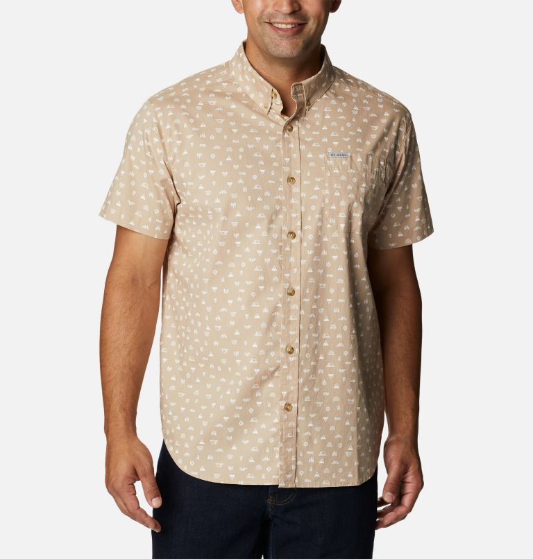 Thumbnail: Men's Rapid Rivers Printed Short Sleeve Shirt, Color: Ancient Fossil Camp Icon, image 1
