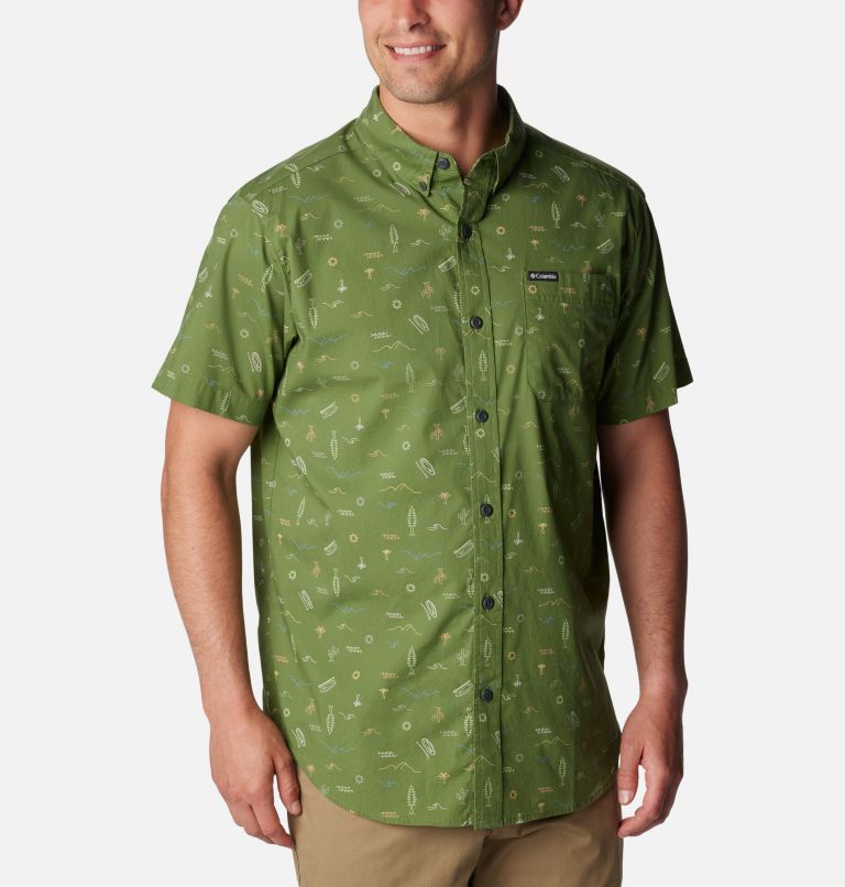 Columbia Lime Green Short Sleeve Fishing Shirt, 100% Cotton Mens Size  Medium