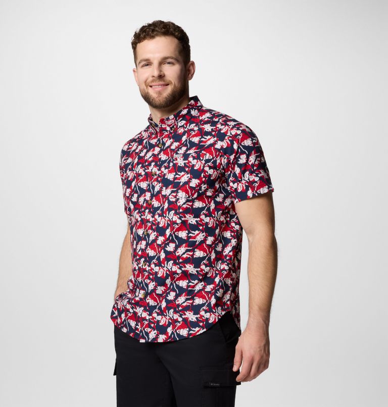 Men's Rapid Rivers Printed Short Sleeve Shirt, Color: Collegiate Navy Vined, image 4