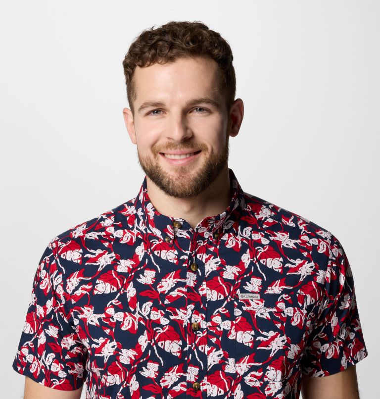 Men's Rapid Rivers Printed Short Sleeve Shirt, Color: Collegiate Navy Vined, image 5