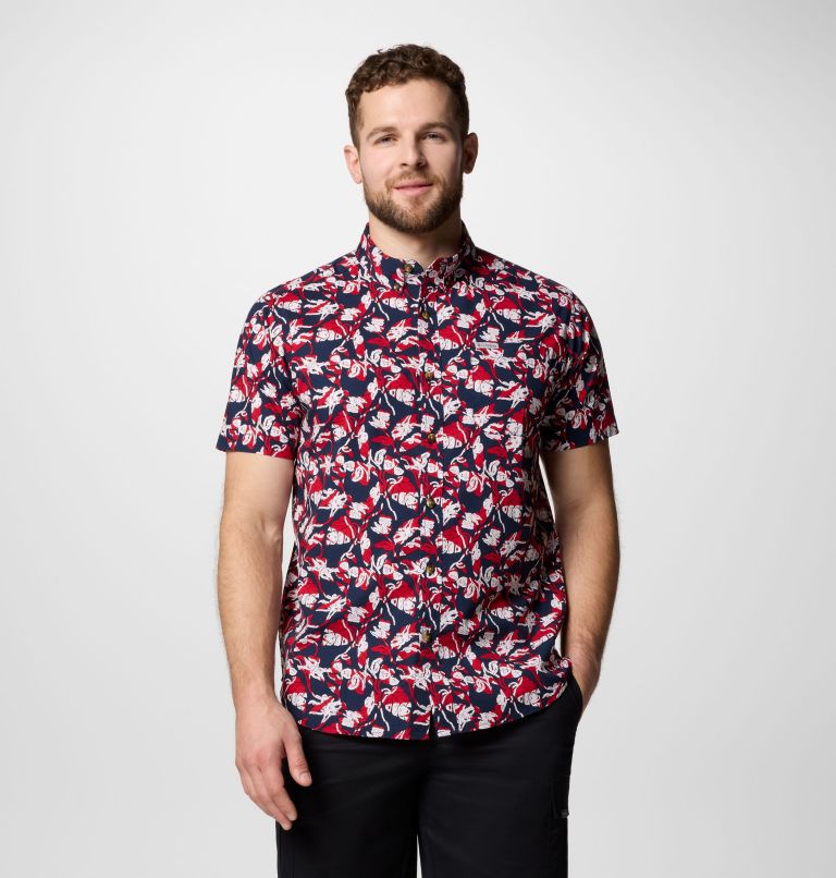 Men's Rapid Rivers Printed Short Sleeve Shirt, Color: Collegiate Navy Vined, image 1