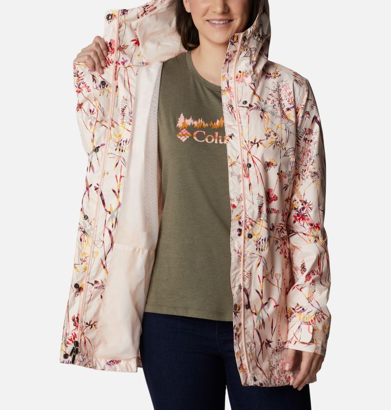 Women’s Splash A Little II Rain Jacket, Color: Peach Quartz Art Bouquet Multi Print, image 5