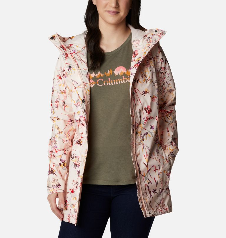 Women’s Splash A Little II Rain Jacket, Color: Peach Quartz Art Bouquet Multi Print, image 6