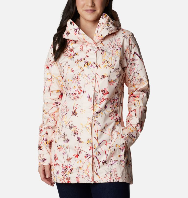 Women’s Splash A Little II Rain Jacket, Color: Peach Quartz Art Bouquet Multi Print, image 1