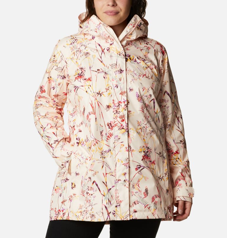 Women’s Splash A Little II Rain Jacket - Plus Size, Color: Peach Quartz Art Bouquet Multi Print, image 6