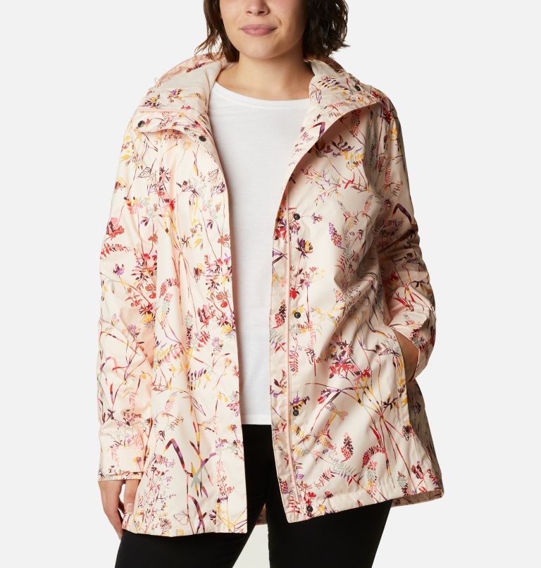 Women’s Splash A Little II Rain Jacket - Plus Size, Color: Peach Quartz Art Bouquet Multi Print, image 1