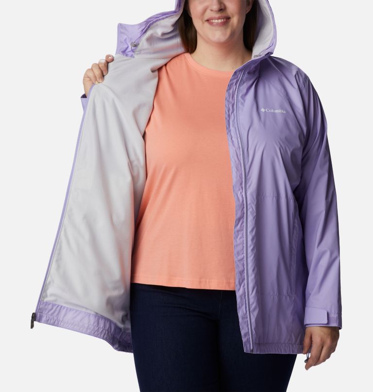 Thumbnail: Women’s Switchback Lined Long Rain Jacket - Plus Size, Color: Frosted Purple, image 5