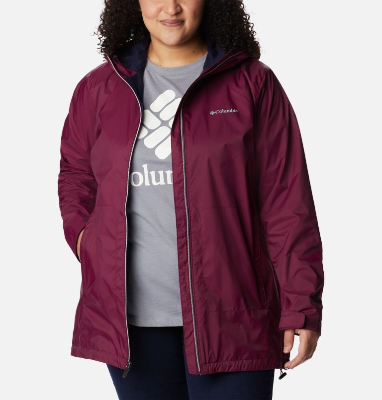 Thumbnail: Women’s Switchback Lined Long Rain Jacket - Plus Size, Color: Marionberry, image 7