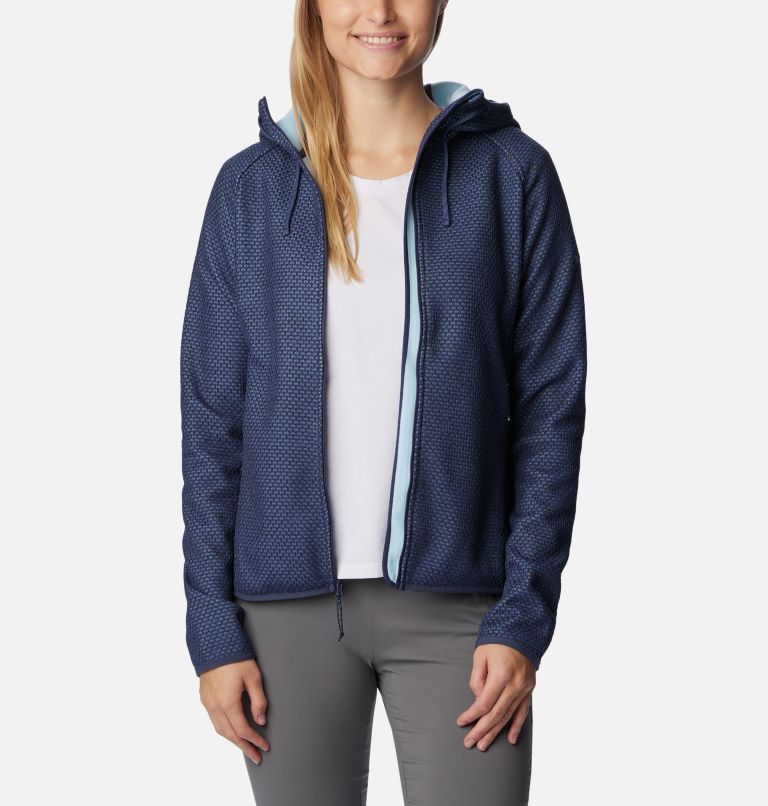 Women's Pacific Point Fleece Hoodie, Color: Nocturnal Heather, Spring Blue, image 6