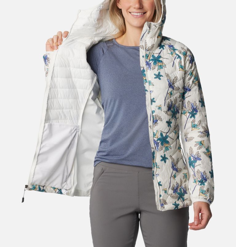 Women's Powder Lite Hybrid Hooded Jacket, Color: Sea Salt Tiger Lilies Print, image 5