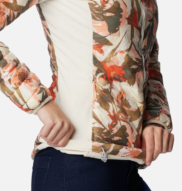 Chaqueta híbrida con capucha Powder Pass para mujer, Color: Chalk Floriculture Print, image 6