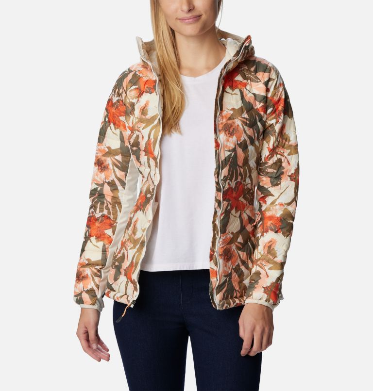 Chaqueta híbrida con capucha Powder Pass para mujer, Color: Chalk Floriculture Print, image 7