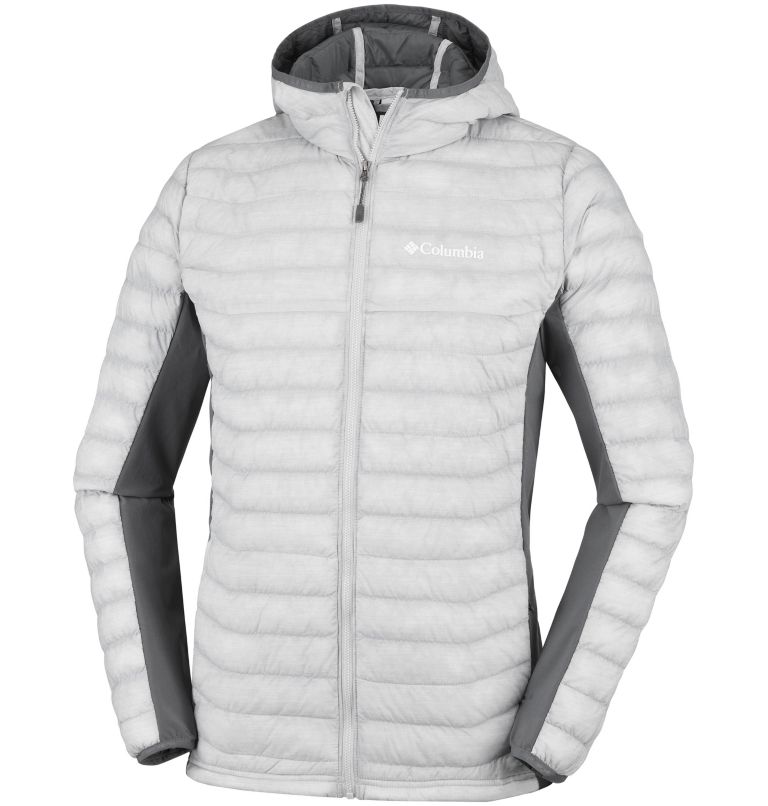 Powder Pass&trade; Hooded Jacket | 019 | L Men's Powder Pass&trade; Hybrid Down Jacket, Cool Grey Heather, Graphite, front