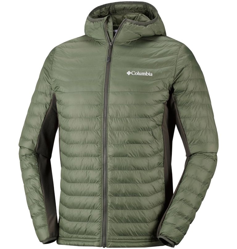Powder Pass&trade; Hooded Jacket | 302 | XL Men's Powder Pass&trade; Hybrid Down Jacket, Mosstone, Peatmoss, front