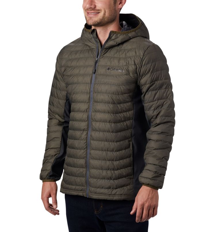Powder Pass&trade; Hooded Jacket | 327 | S Men's Powder Pass&trade; Hybrid Down Jacket, New Olive Heather, front