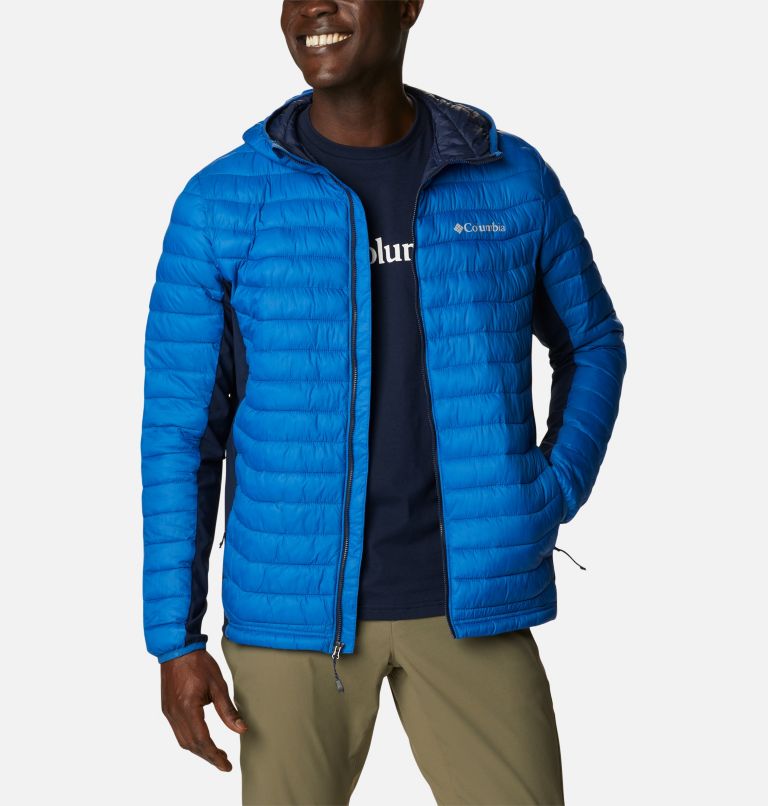Powder Pass&trade; Hooded Jacket | 433 | S Men's Powder Pass&trade; Hybrid Down Jacket, Bright Indigo, Collegiate Navy, front