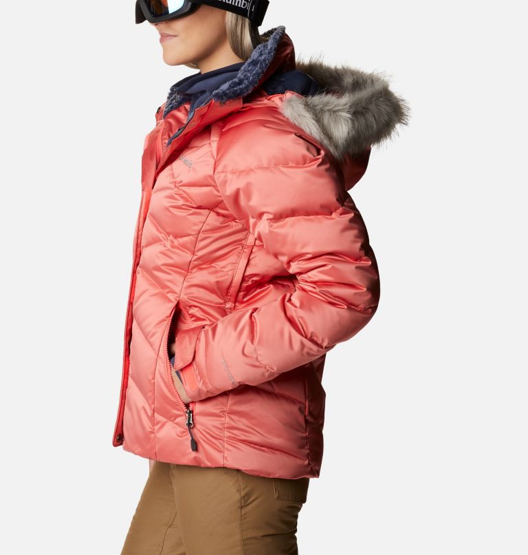 Thumbnail: Women's Lay D Down II Waterproof Down Ski Jacket, Color: Neon Sunrise, image 3